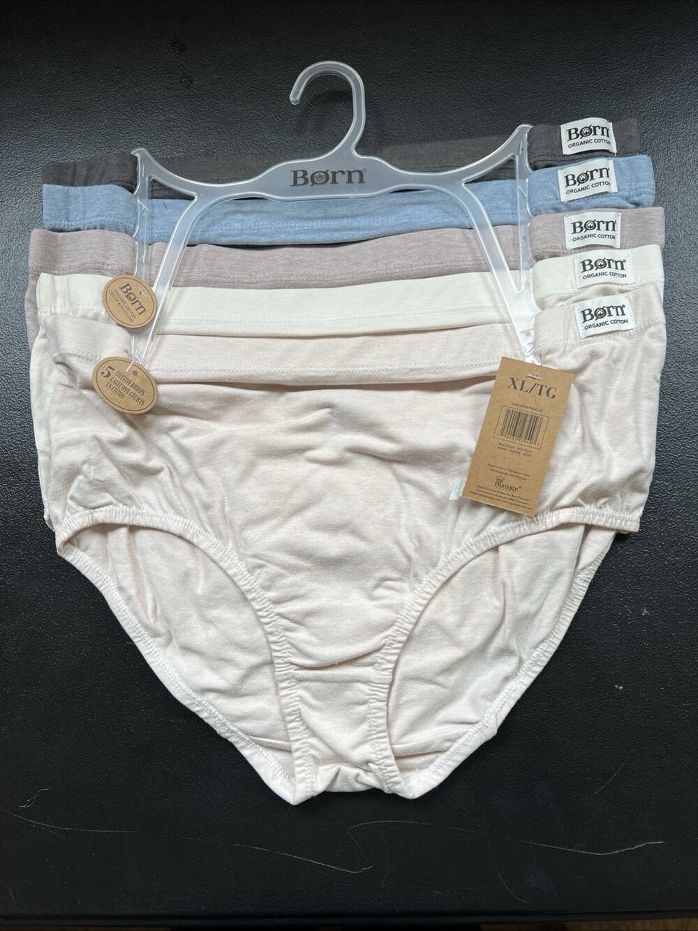 Born Womens Cotton Briefs Underwear Panties XL 5 Pack Organic Cotton NEW